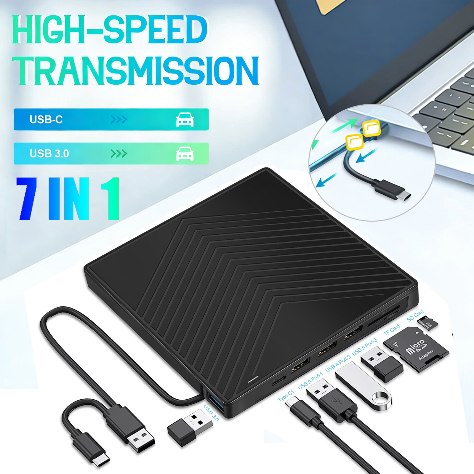 USB 3.0 &Type C External Disc Writer Reader Player CD/DVD ROM Drive ...
