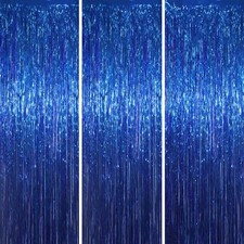 Blue Foil Fringe Backdrop Curtains Tinsel Streamers Party Decor 3 Pack