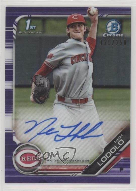 2019 Bowman Draft Chrome Pick Purple Refractor /250 Nick Lodolo #CDA-NL Auto 7c5