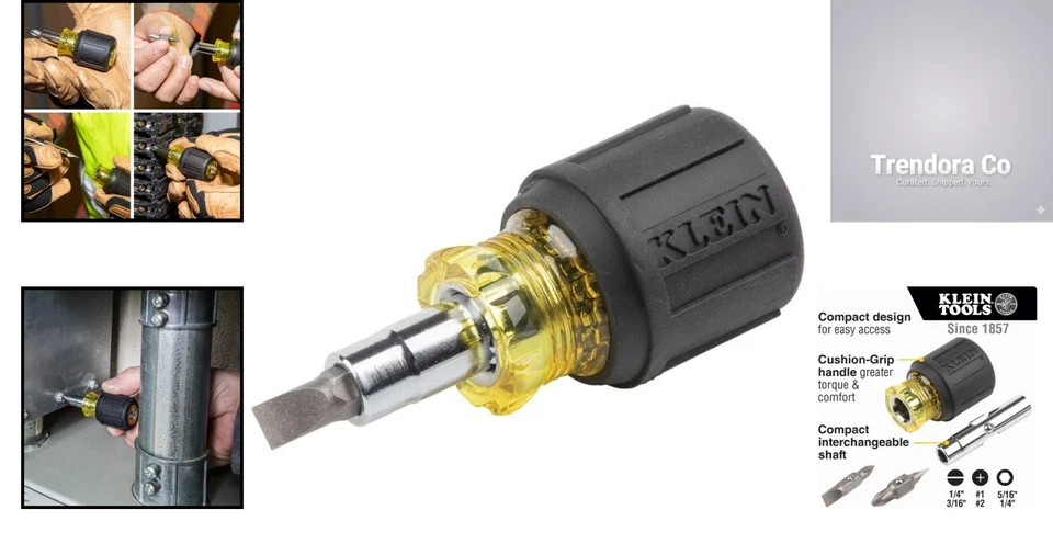 Klein 6-in-1 Stubby Screwdriver: Insulated Magnetic Tip, Compact & Versatile - Image 2 of 4