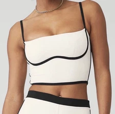 ALO Yoga Airbrush Streamlined Bra Tank in Ivory/Black Size Small