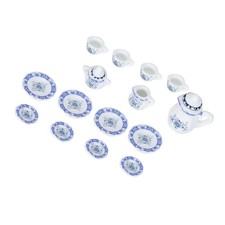 The 1:12 Dollhouse Kitchen Miniature 15pcs Porcelain Flower Tea Cup Set 1
