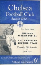 FA CHARITY SHIELD 1950 England World Cup X1 v Canada @ Chelsea - one team change