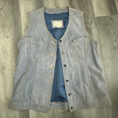 NOS Vtg 90's Braefair Blue Heavy Suede Motorcycle Biker Leather Vest Jacket XL