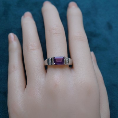 Amethyst Ring Violet Crystal Rectangular Cut | February Birthstone Gift for Her