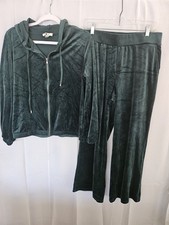 CABLE  GAUGE Sport Green 2 pc Velour Activewear Set Lounge Hoodie Sz M