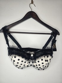 DITA VON TEESE BRA, VON FOLLIES, POLKA DOT, BLACK FRILL, SIZE 12DD, NEW WITH TAG
