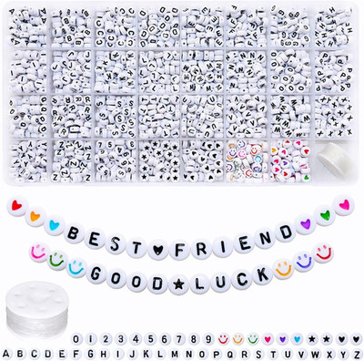 Amaney 1600Pcs Acrylic Alpabet Letter Beads,31 Styles,Heart,Number,Star and Smil