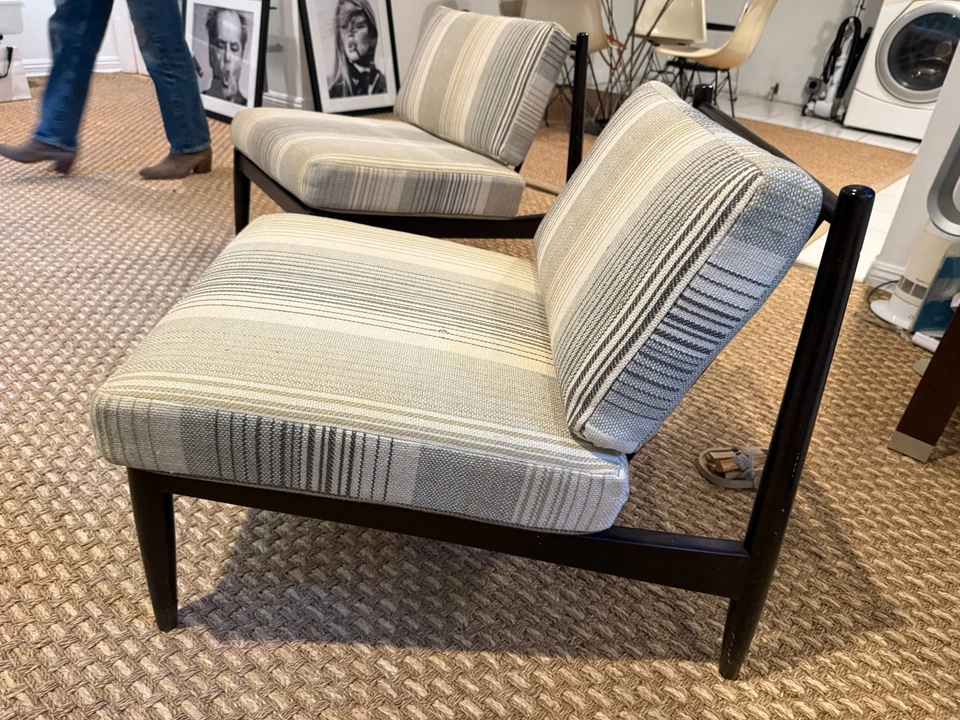 2 Mid Century Modern Slipper Chairs Beige Ivory Grey - West Hollywood Pickup - Image 3 of 4