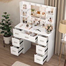 10 LED Lights Makeup Desk Mirror Dressing Dresser Table Dresser White Vanity Set