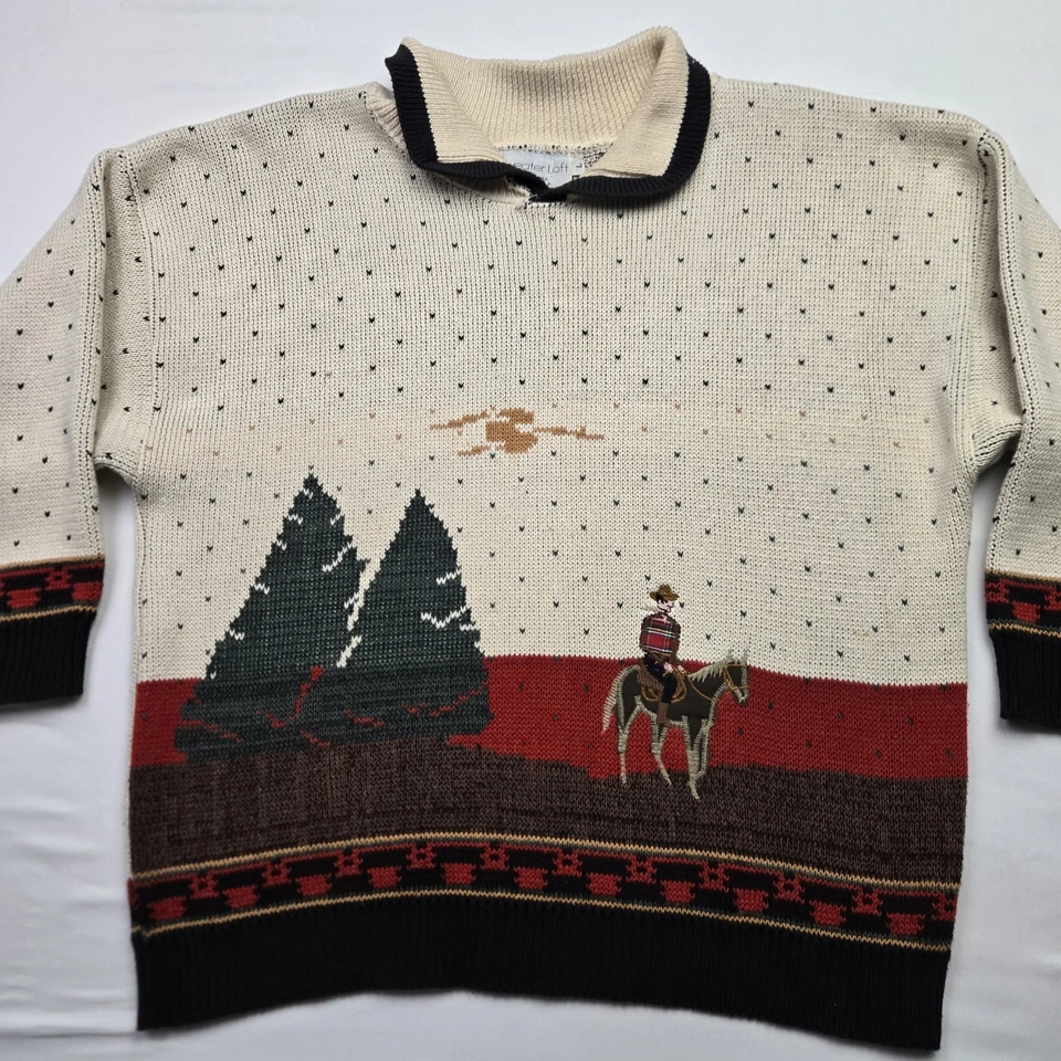 VINTAGE Sweater Loft Sweater Womens Large Western Rancher Cowboy Made USA 90s - Image 2 of 4