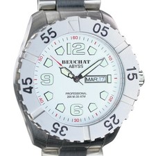 Beuchat Abyss Divers White Arabic Super Luminova Rotating Bezel 200M Mens Watch