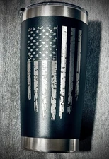 TATTERED USA FLAG TUMBLER 20oz - Stainless Steel Double Wall Vac - Matte Black