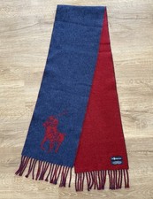 Vintage Polo Ralph Lauren Reversible Wool Scarf Navy  Red BIG Pony Logo Italy