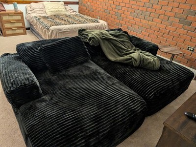 Black Corduroy Sofa 2-Seater with Cushions for Living Room or Bedroom