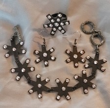 Rhinestone Jewelry Set Necklace Earrings Bracelet Ring Western