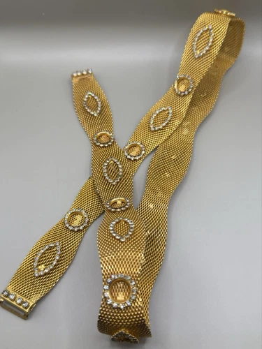 Ceinture vintage authentique Christian Dior strass ton or métal maille mode 28"