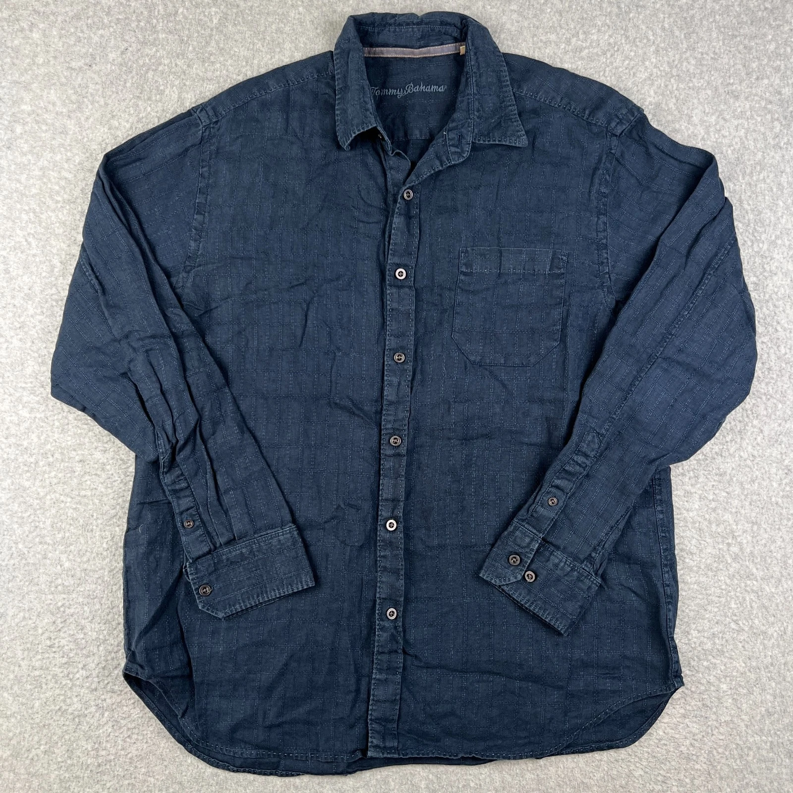 Tommy Bahama 100% Linen Long Sleeve Button Shirt Large Mens Blue Lightweight