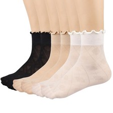 Mcool Mary 12 Pairs Women's Sheer Ruffle Socks Nude Stocking Summer Ultra Thi...