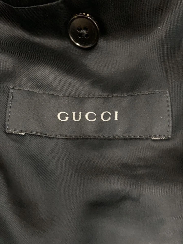 Gucci Double-Breast Blazer Jacket 46/M Men's size Gray Striped Wool Half Coat - Image 3 of 4