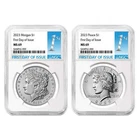 2023 $1 Morgan and Peace Silver Dollar 2pc Set NGC MS69 FDI First Label