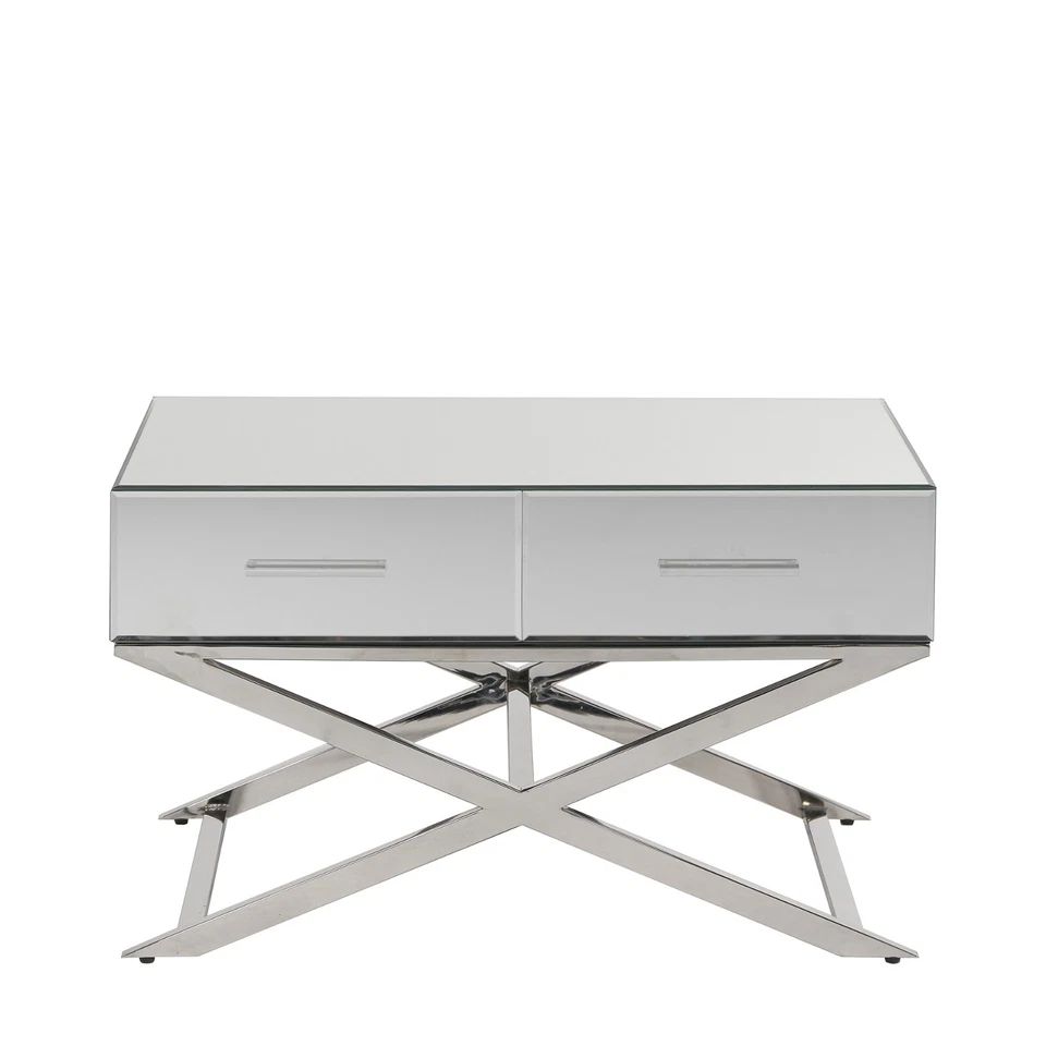 Mirrored Coffee Silver Glass Table Cross Legs Living Room Small Side Table - Image 2 of 4
