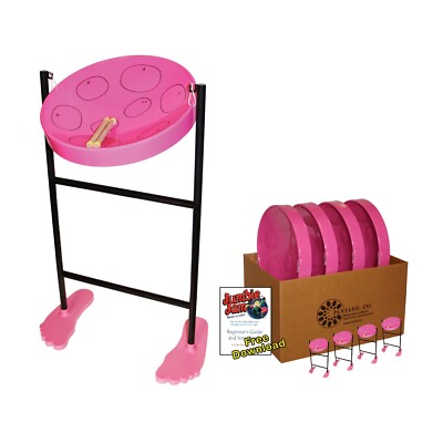 Jumbie Jam Steel Drum Educators 4-Pack   Tube Floor Stands - Pink Pans (G)