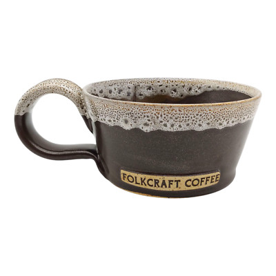 Folkcraft Latte Coffee Tea Mug - 14oz Large Dark Brown Handmade Studio Pottery