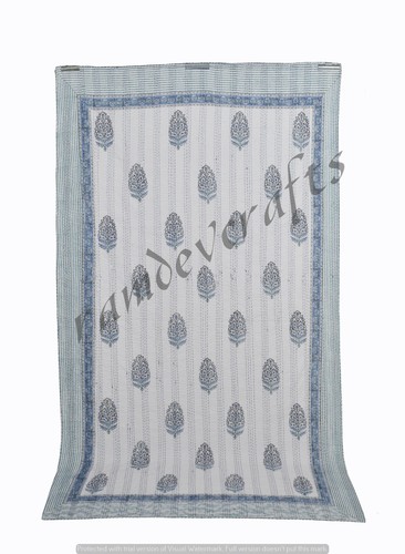 Indian Cotton New Hand Block Print Bedding Bed Cover Kantha Quilt Twin Blanket - Picture 5 of 7
