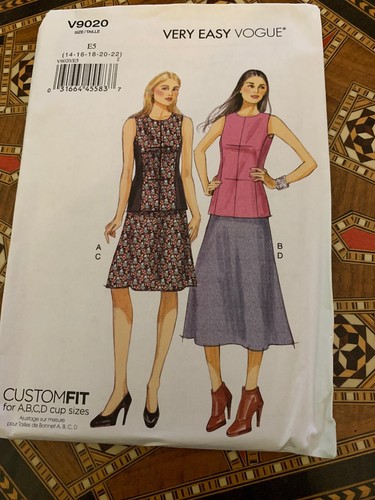 Vestido Vogue Patrón 9020 Muy Fácil Tallas E5 14 16 18 20 22 Plus - Imagen 1 de 2