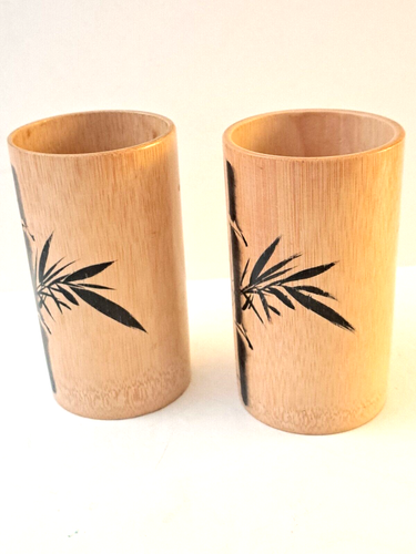 Vintage Bamboo Pencil Cups Mid-Century Modern 4.75" - Picture 2 of 5