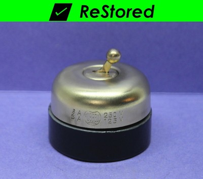 ⭐ Vintage Dome Ball Toggle Switch Hubbell Brass//Porcelain Round Single-Pole