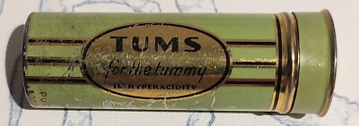 Vintage TUMS For The Tummy Tin with Tablets Push Bottom