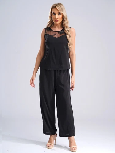 Womens 3 Piece Chiffon Pant Suits Tank Top Cardigan and Pants Evening Outfits - Picture 49 of 95
