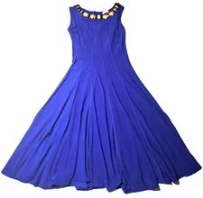 Haani Woman's Big Jeweled Neck Fit & Flare Maxi Dress Navy Blue Sleeveless Sz S