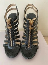 1,400 Jimmy Choo Glenys Platform Elaphe Sandal Snake 37.5 Green and Gold