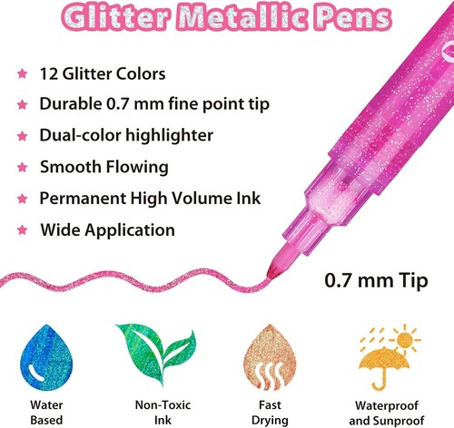 Ohuhu 12 Colores Brillo Marcadores Pluma Punta Fina Tinta a Base de Agua para Niños Adultos Hágalo Usted Mismo - Imagen 4 de 8