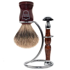 Parker 45R Shave Set - Safety Razor, Stand & Redwood Pure Badger Shave Brush 