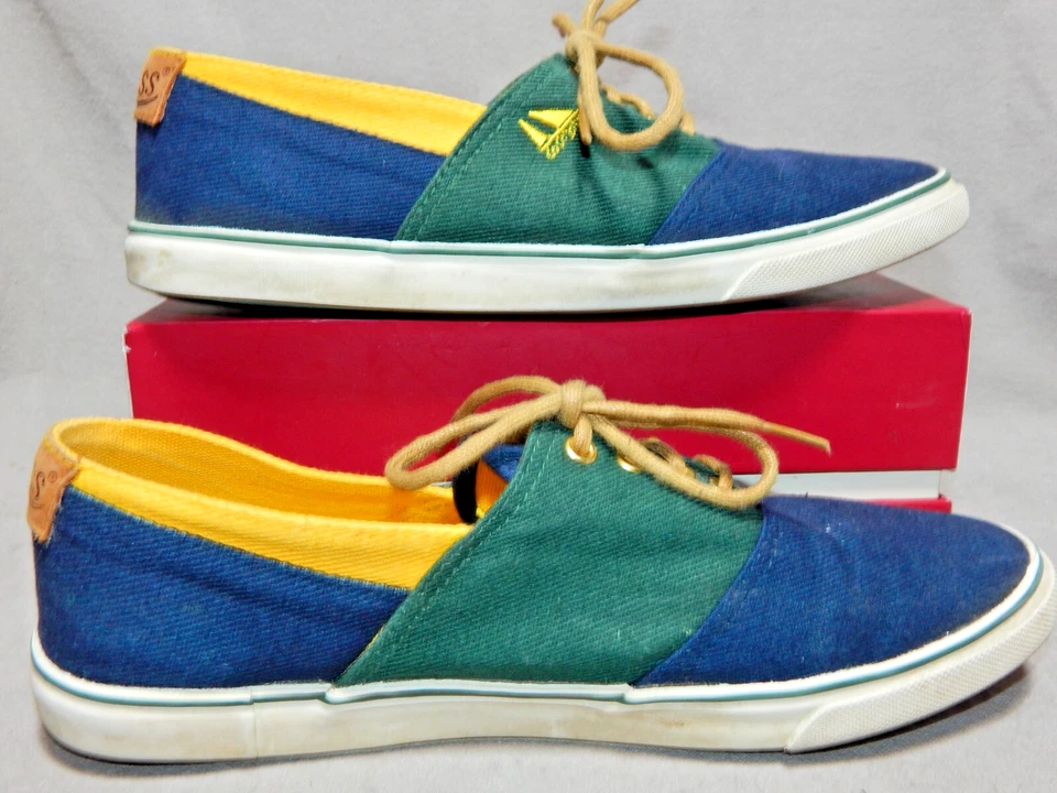 Womens size 7 ½ M Bass blue green yellow sneakers tennis shoes 7.5 3176W canvas - Image 2 of 4