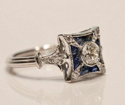 Vintage Art Deco Wedding Fine Ring 925 Silver 1.02Ct Old European Cut CZ Stone