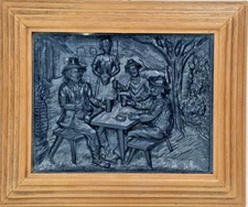 Vintage Koziol Pressed Silver 3D Wall Art Plaque, Bar Scene West Germany.