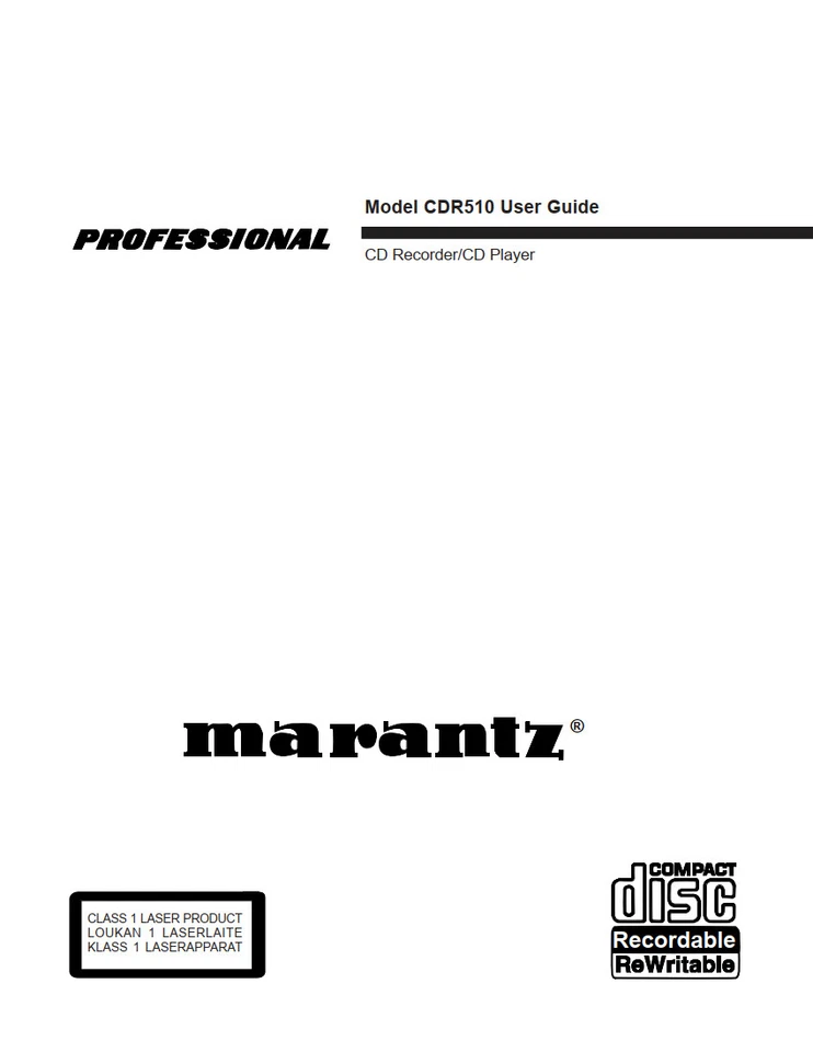 Marantz CDR510 CD Recorder Owners Manual