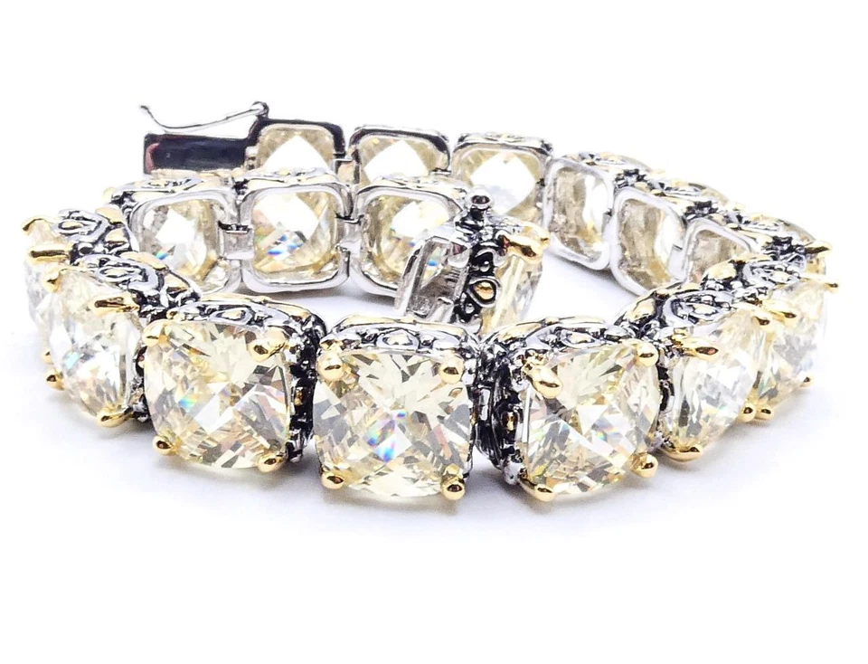 NUEVO Brazalete Diseñador Plata Oro Filigrana Balinesa Cristales Amarillo Canario Claro Foto 4 de 4