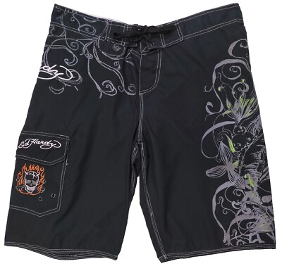 Ed Hardy By Christian Audigier Shorts Hollywood Herren Schwarz Größe L Taille...