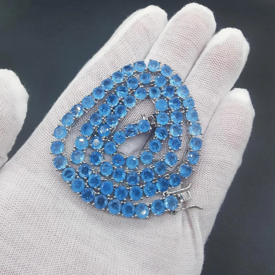 20Ct Round 14K White Gold Over Women's Topaz 18-Inch Luxury Tennis Necklace