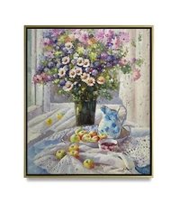 Hungryartist -Original Painting of Still-Life Flowers on Canvas 20x24 Framed