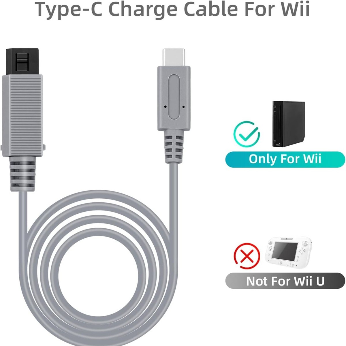 Wii U Gamepad 2m Wii U Charger Cable (Type C) Extra Long Power