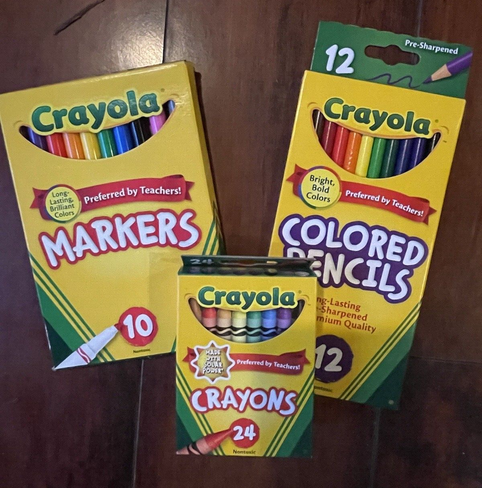 Crayola Bundle: 10 pk Fine Tip Markers, 24 pk Crayons, 12 pk Colored Pencils
