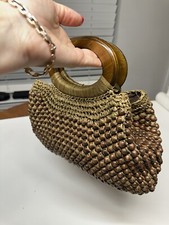 Vintage 70s Original Wooden Small Bag