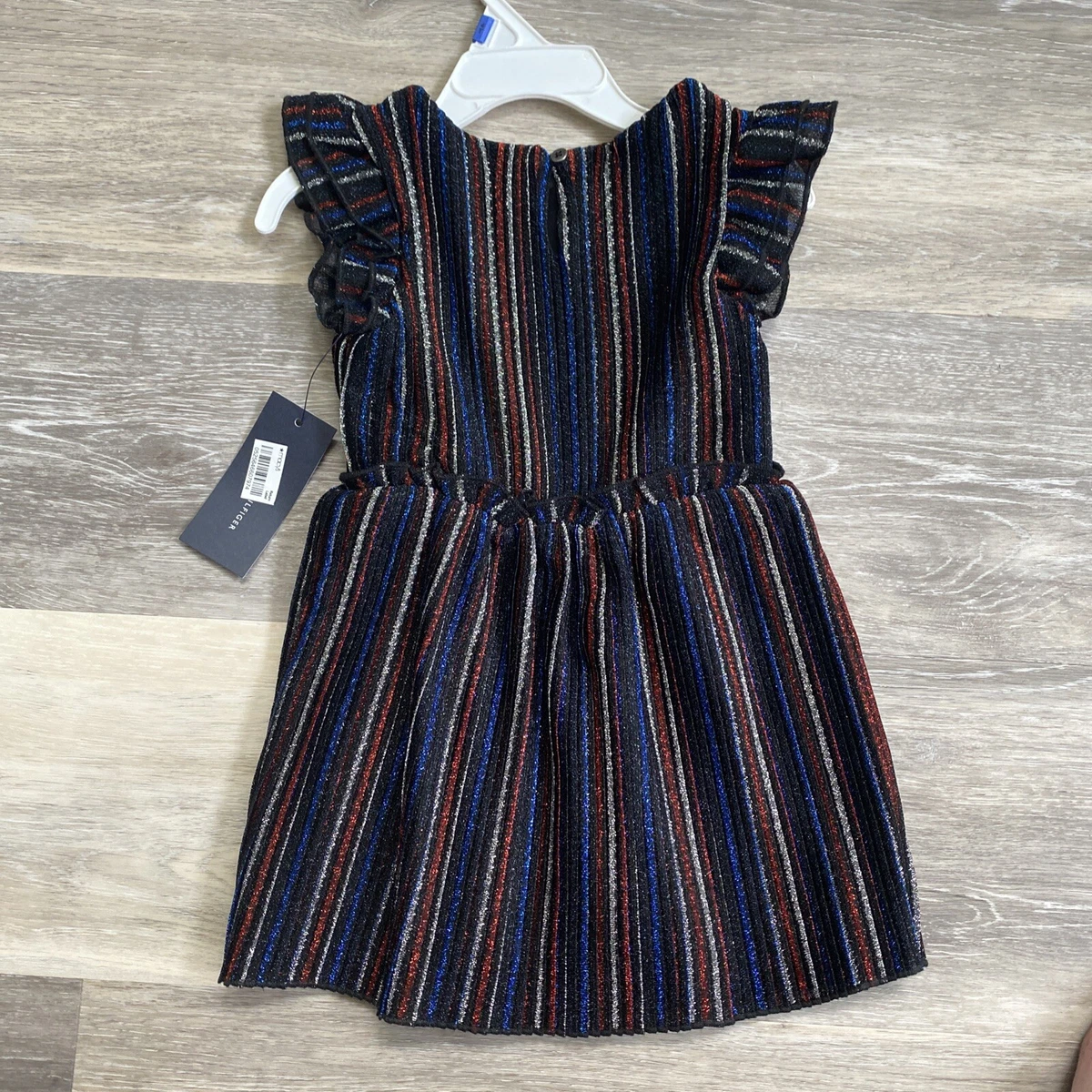Tommy Hilfiger Kids Metallic 4th July Red Blue Striped Ruffle Dress Sz 2T Girls